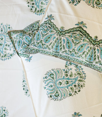 Blue Floral Buta Hand Block Print Double Bedsheet – 90 × 108 Inches | The Thread Saga