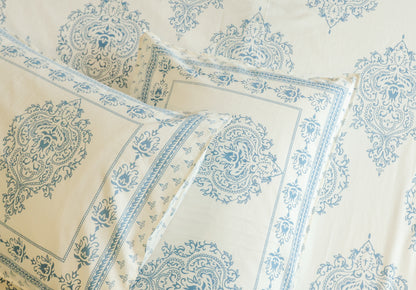 Blue Floral Buta Screen Print Cotton Double Bedsheet – 90 × 108 Inches | The Thread Saga