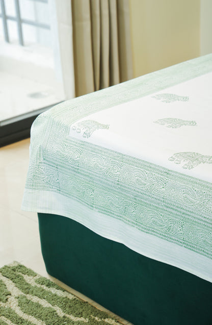 Sage Green Elephant Print Double Bedsheet – 90 × 108 Inches | The Thread Saga