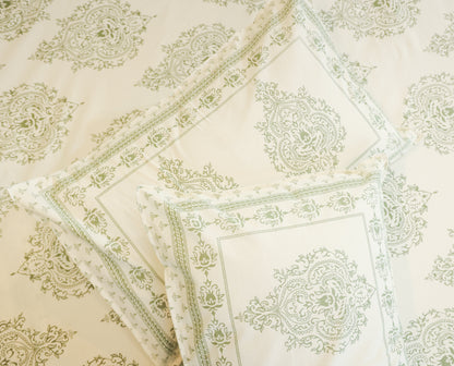 Sage Green Floral Screen Print Double Bedsheet – 90 × 108 Inches | The Thread Saga