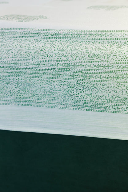 Sage Green Elephant Print Double Bedsheet – 90 × 108 Inches | The Thread Saga