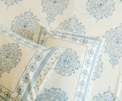 Blue Floral Buta Screen Print Cotton Double Bedsheet – 90 × 108 Inches | The Thread Saga