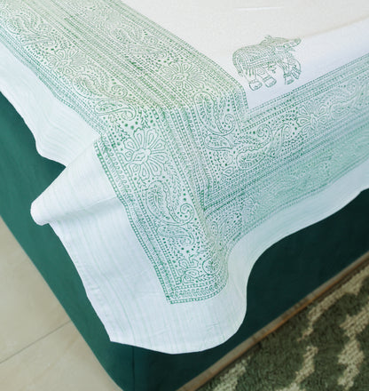 Sage Green Elephant Print Double Bedsheet – 90 × 108 Inches | The Thread Saga