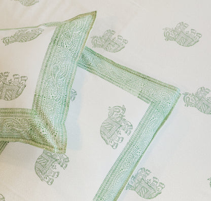 Sage Green Elephant Print Double Bedsheet – 90 × 108 Inches | The Thread Saga