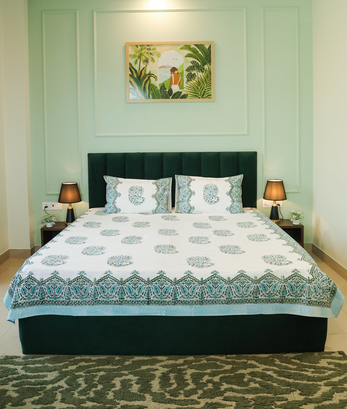 Blue Floral Buta Hand Block Print Double Bedsheet – 90 × 108 Inches | The Thread Saga