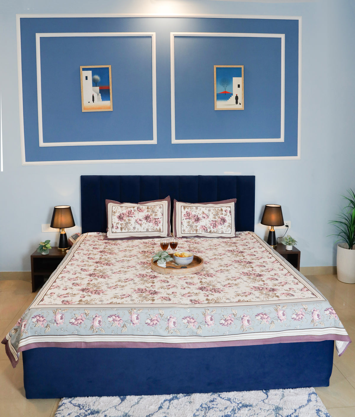 Azure Leaf Printed Bedsheet
