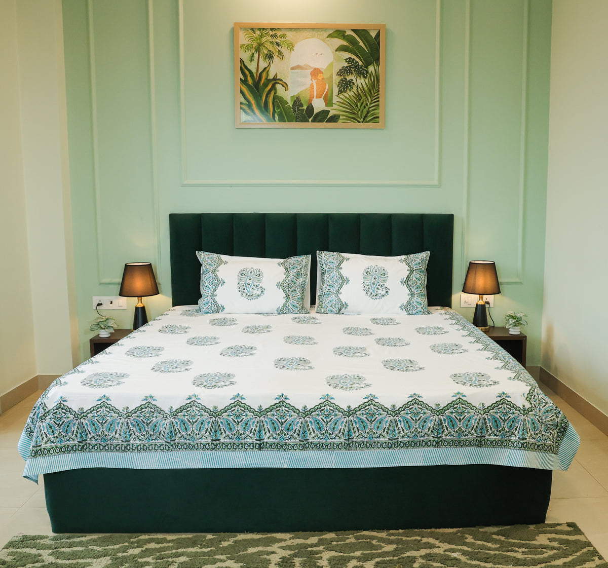 Blue Floral Buta Hand Block Print Double Bedsheet – 90 × 108 Inches | The Thread Saga