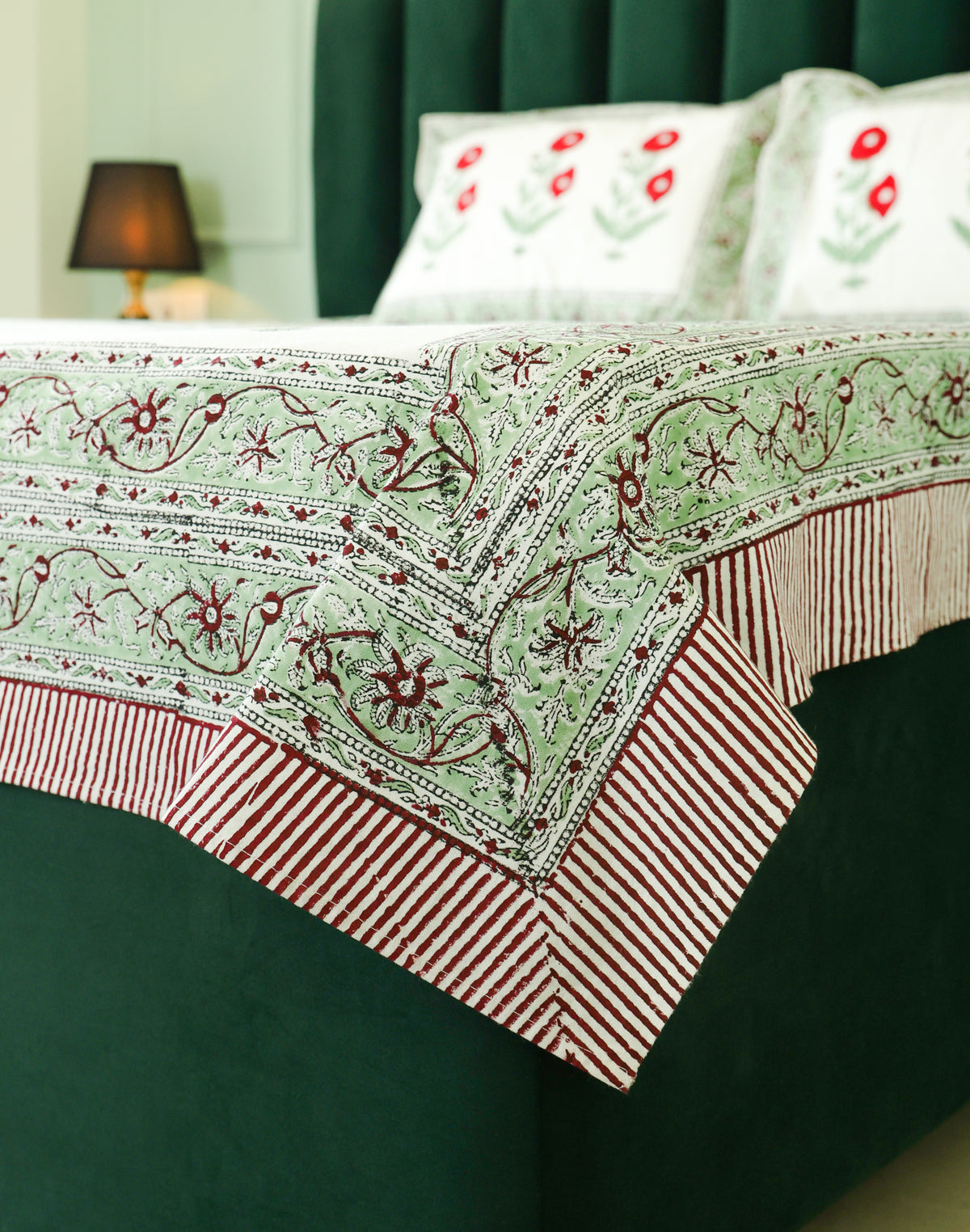 Red Floral Print Cotton Double Bedsheet – 90 × 108 Inches | The Thread Saga