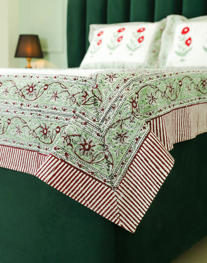 Red Floral Print Cotton Double Bedsheet – 90 × 108 Inches | The Thread Saga