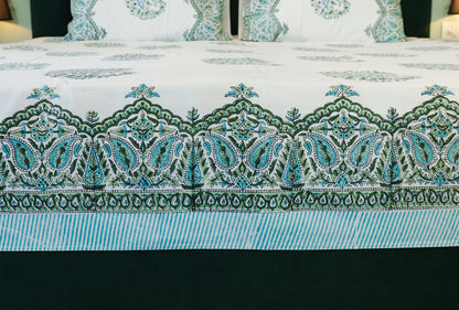 Blue Floral Buta Hand Block Print Double Bedsheet – 90 × 108 Inches | The Thread Saga