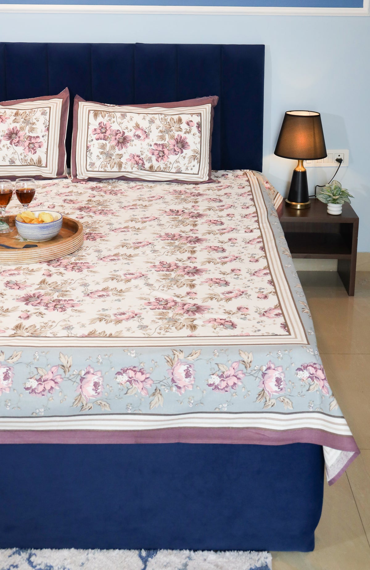 Azure Leaf Printed Bedsheet
