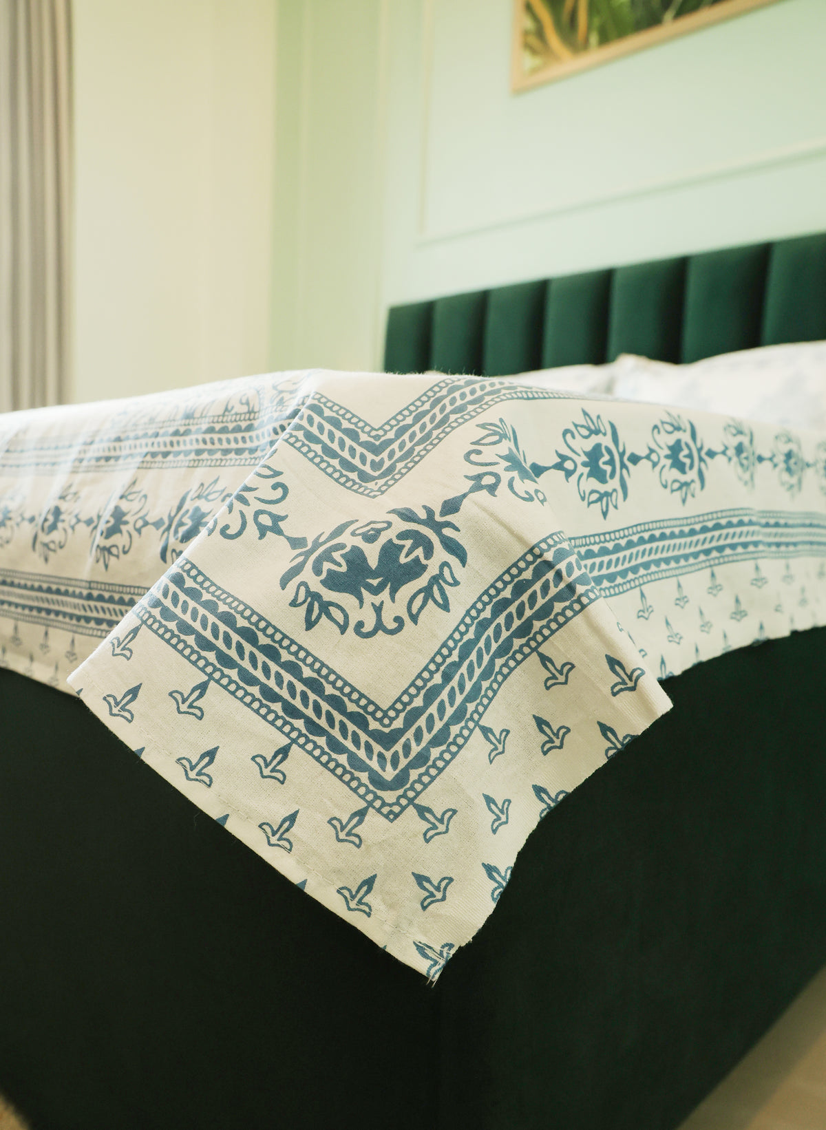 Blue Floral Buta Screen Print Cotton Double Bedsheet – 90 × 108 Inches | The Thread Saga