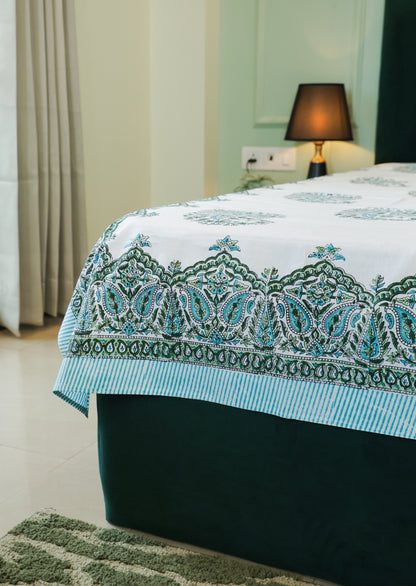 Blue Floral Buta Hand Block Print Double Bedsheet – 90 × 108 Inches | The Thread Saga