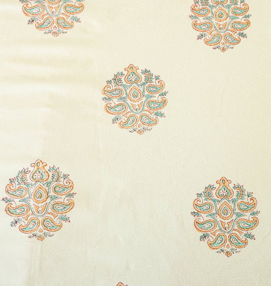 Mint Green & Peach Floral Hand Block Print Double Bedsheet – 90 × 108 Inches | The Thread Saga