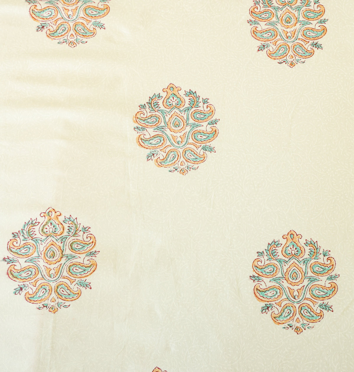Mint Green & Peach Floral Hand Block Print Double Bedsheet – 90 × 108 Inches | The Thread Saga