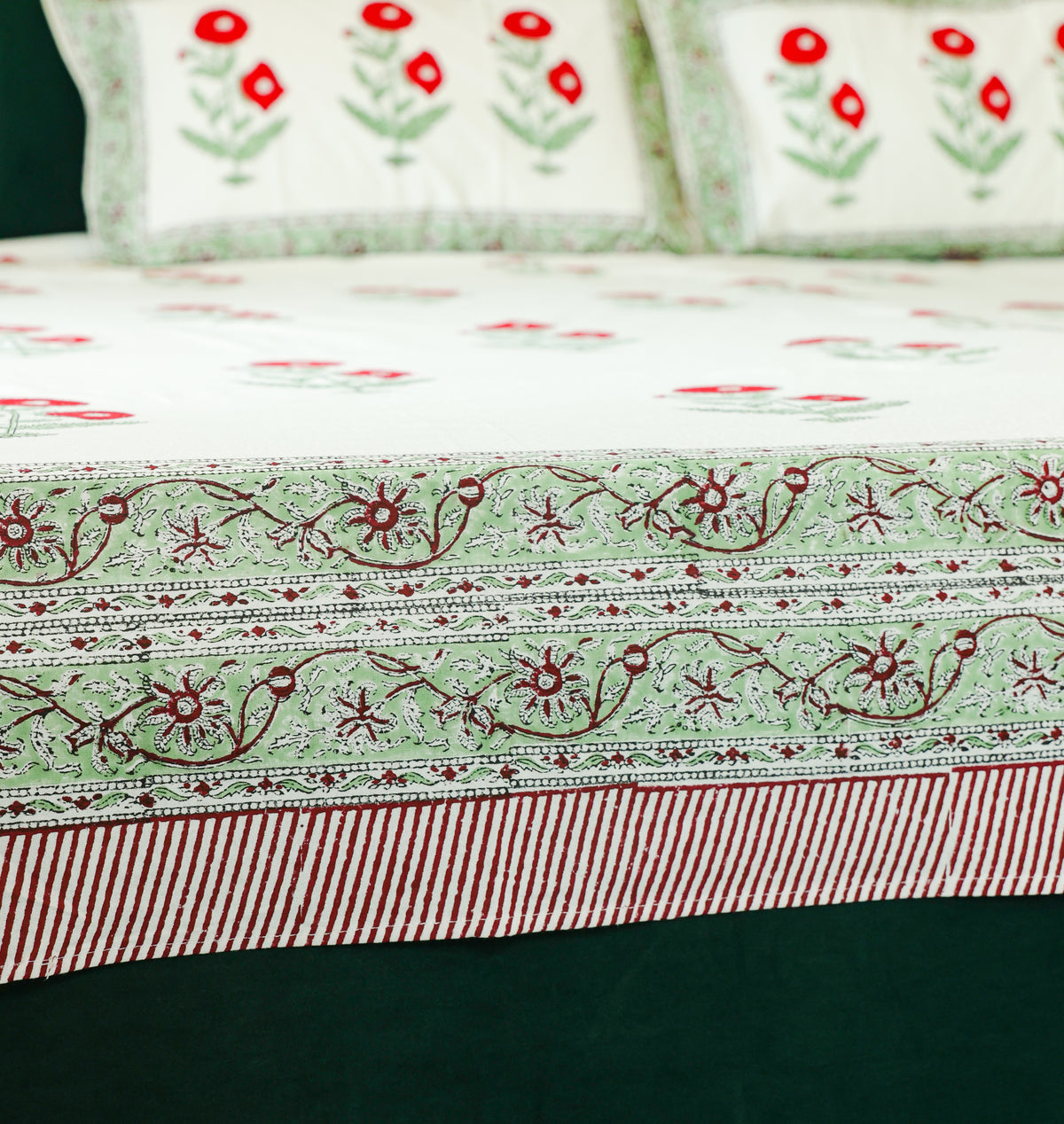 Red Floral Print Cotton Double Bedsheet – 90 × 108 Inches | The Thread Saga
