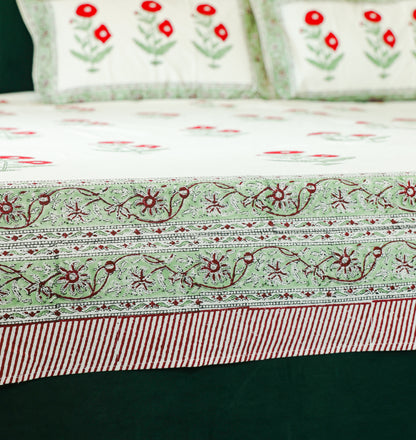 Red Floral Print Cotton Double Bedsheet – 90 × 108 Inches | The Thread Saga