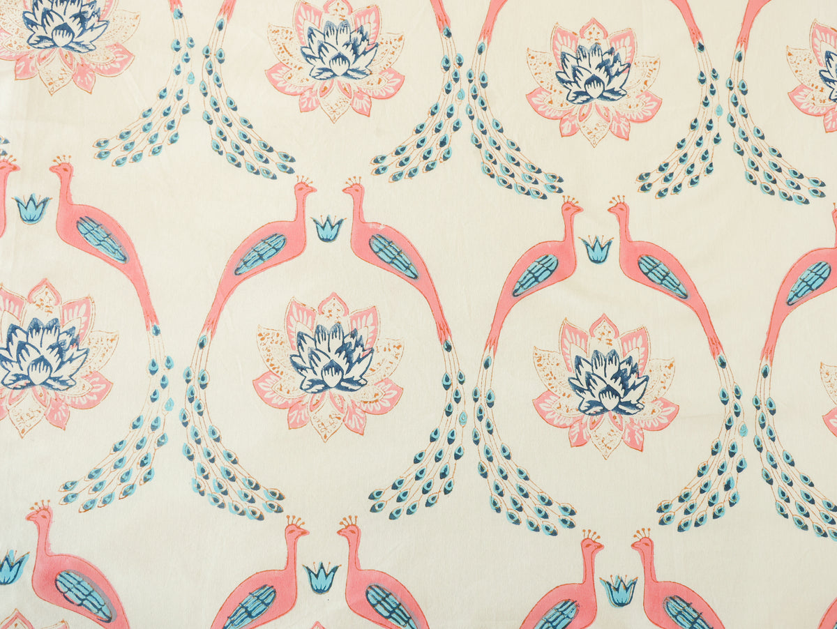 Blue & Pink Floral Hand Block Print Double Bedsheet – 90 × 108 Inches | The Thread Saga