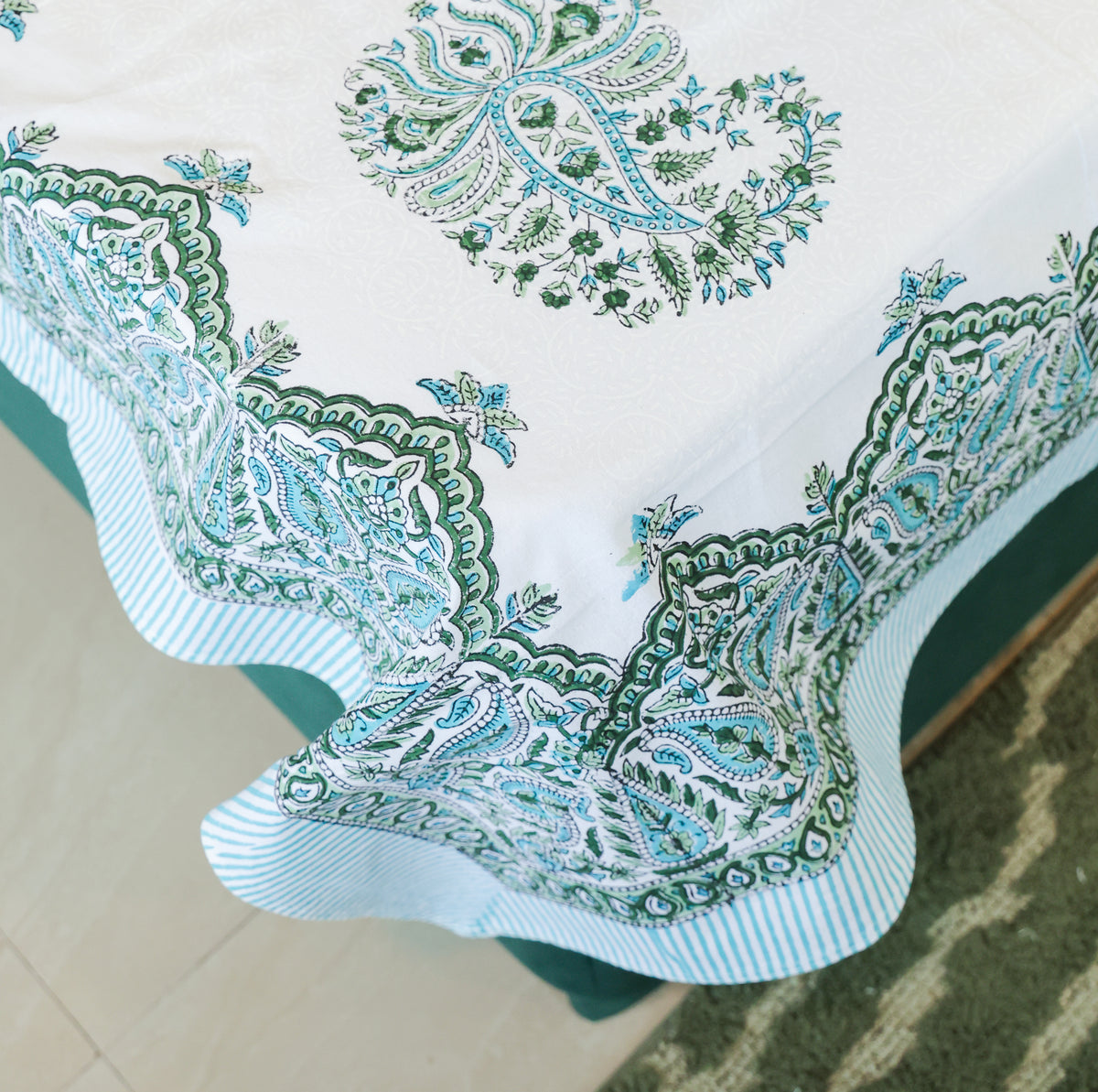 Blue Floral Buta Hand Block Print Double Bedsheet – 90 × 108 Inches | The Thread Saga