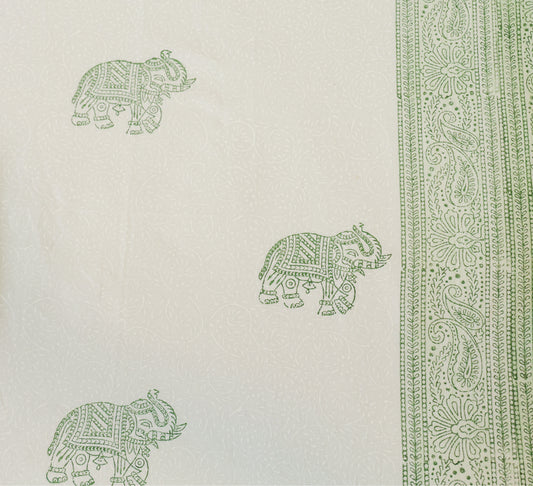 Sage Green Elephant Print Double Bedsheet – 90 × 108 Inches | The Thread Saga