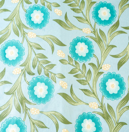 Turquoise Floral Print Cotton Double Bedsheet – 90 × 108 Inches | The Thread Saga