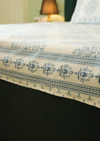 Blue Floral Buta Screen Print Cotton Double Bedsheet – 90 × 108 Inches | The Thread Saga