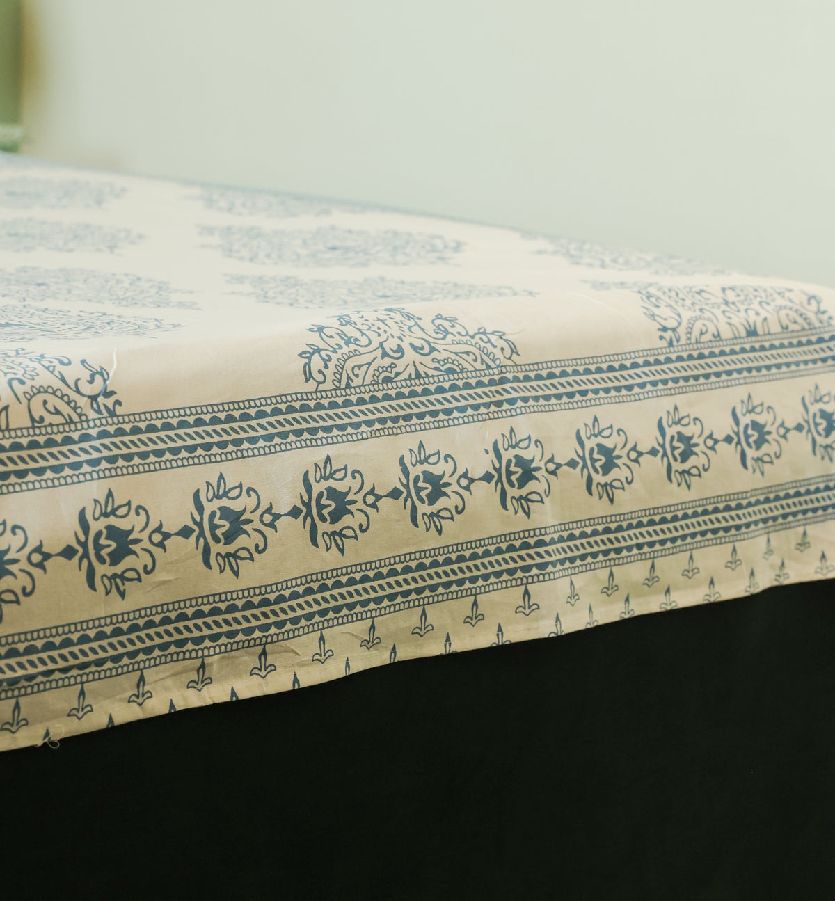 Blue Floral Buta Screen Print Cotton Double Bedsheet – 90 × 108 Inches | The Thread Saga