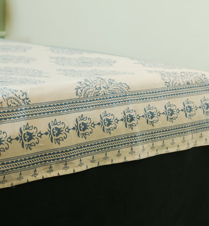 Blue Floral Buta Screen Print Cotton Double Bedsheet – 90 × 108 Inches | The Thread Saga