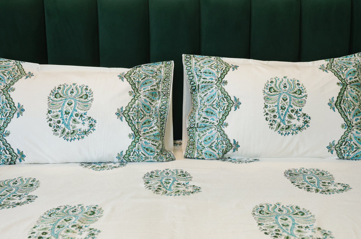 Blue Floral Buta Hand Block Print Double Bedsheet – 90 × 108 Inches | The Thread Saga
