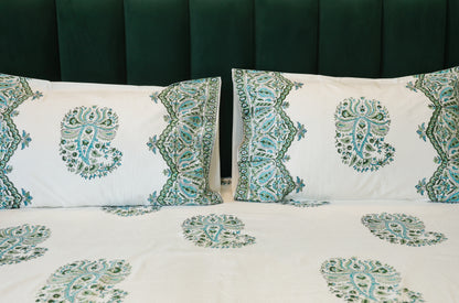 Blue Floral Buta Hand Block Print Double Bedsheet – 90 × 108 Inches | The Thread Saga