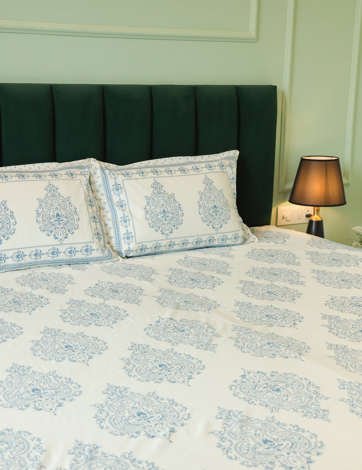 Blue Floral Buta Screen Print Cotton Double Bedsheet – 90 × 108 Inches | The Thread Saga