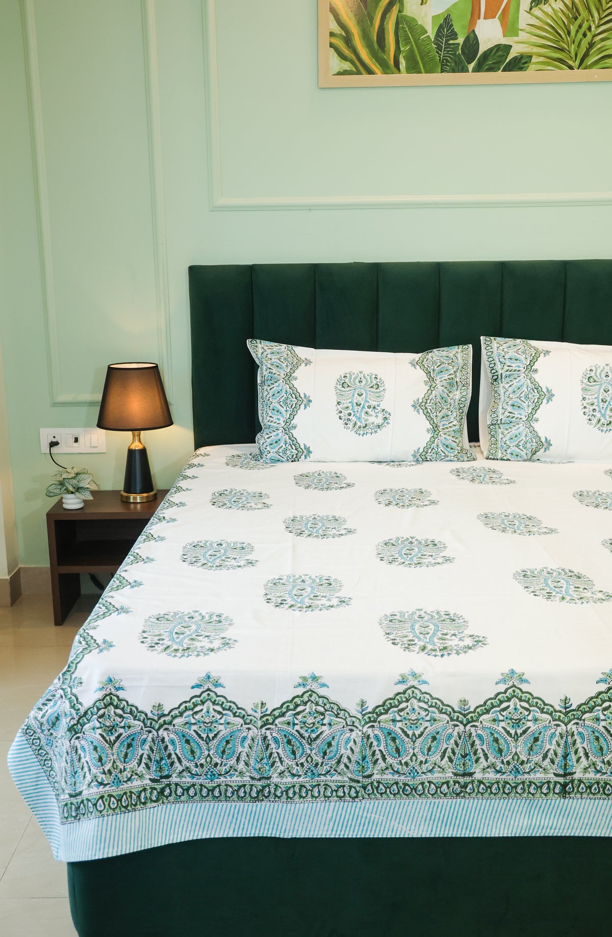 Blue Floral Buta Hand Block Print Double Bedsheet – 90 × 108 Inches | The Thread Saga