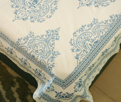Blue Floral Buta Screen Print Cotton Double Bedsheet – 90 × 108 Inches | The Thread Saga
