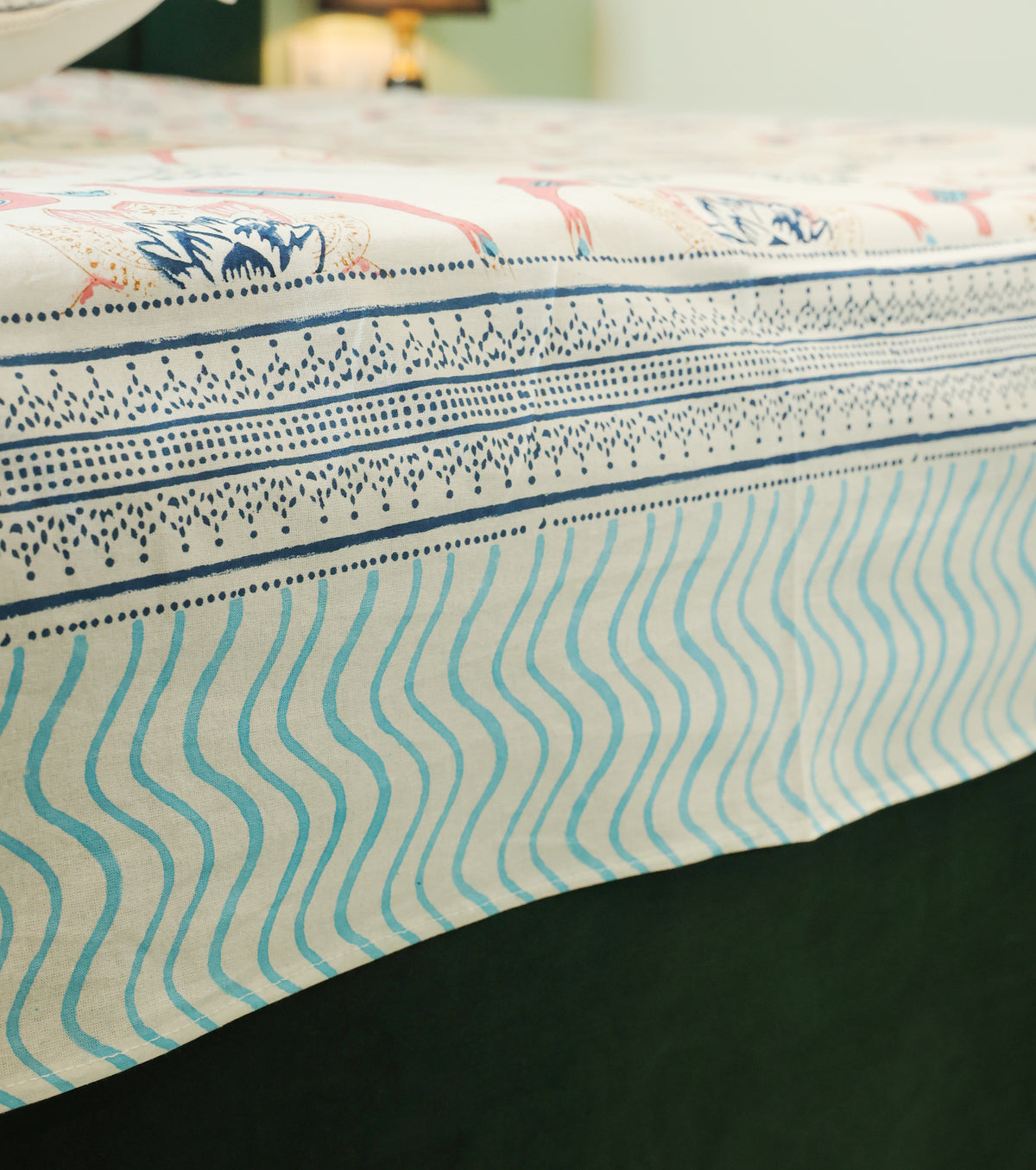 Blue & Pink Floral Hand Block Print Double Bedsheet – 90 × 108 Inches | The Thread Saga