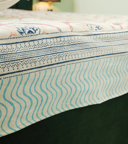 Blue & Pink Floral Hand Block Print Double Bedsheet – 90 × 108 Inches | The Thread Saga