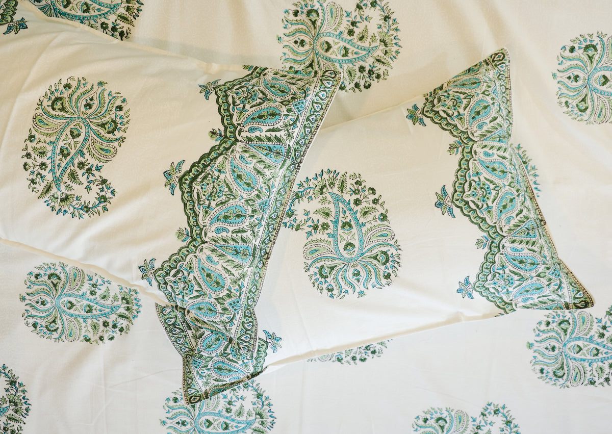Blue Floral Buta Hand Block Print Double Bedsheet – 90 × 108 Inches | The Thread Saga